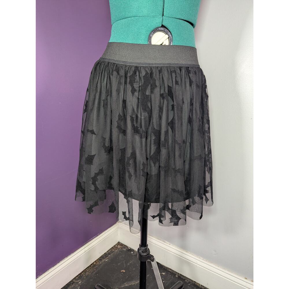 Sheer Overlay Elastic Skirt W Mesh Size Medium Bat Print Y2K Alternative Grunge